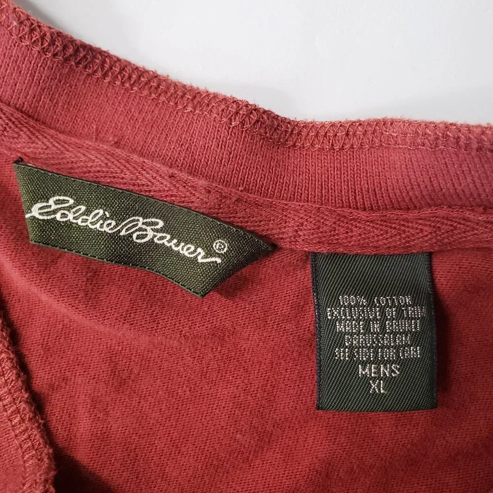 Eddie Bauer Mens XL Red‎ Cotton Long Sleeve Henley Shirt Casual Layering Outdoor - Picture 4 of 6